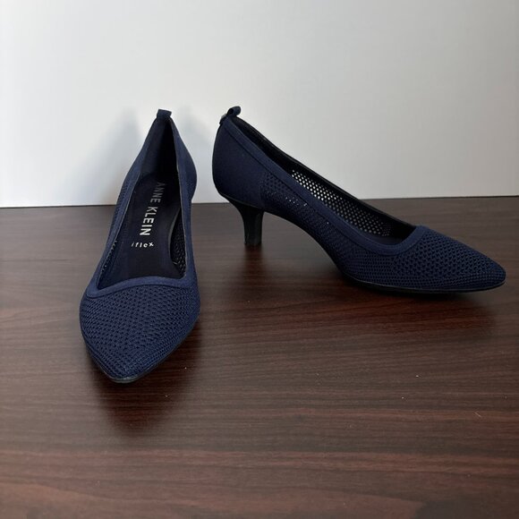 Anne Klein Shoes - Anne Klein iFlex Reva Women's Navy Mesh Kitten Heel Pump Size 10